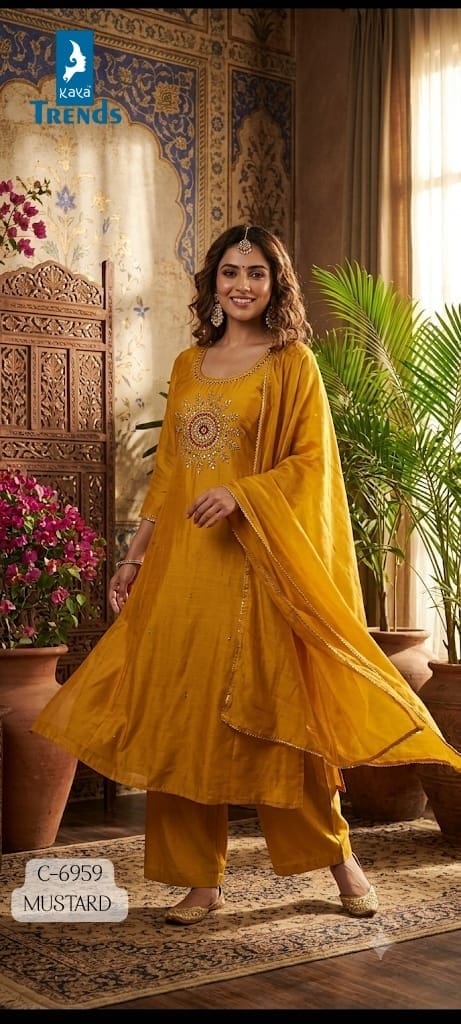 Dn 6959 By Kaya Mull Chanderi Kurti With Bottom Dupatta